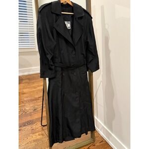 vintage EAST WEST Black Double Breasted Belted Maxi Trench Coat Women's Size S